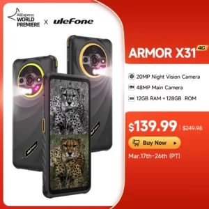 Ulefone Armor X31 4G téléphone robuste Android 14 Smartphone 6.56 "12GB RAM 128GB ROM 48MP NFC caméra de nuit IR Blaster version mondiale
