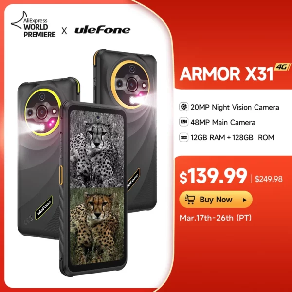 Ulefone Armor X31 4G téléphone robuste Android 14 Smartphone 6.56 "12GB RAM 128GB ROM 48MP NFC caméra de nuit IR Blaster version mondiale