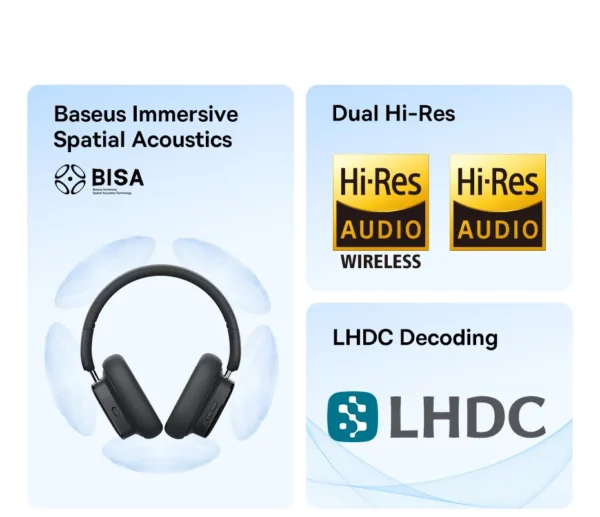 Baseus Bowie H1i casque sans fil Bluetooth 5.3 suppression Active du bruit sur l'oreille casque haute résolution LHDC écouteur 100H de lecture – Image 10
