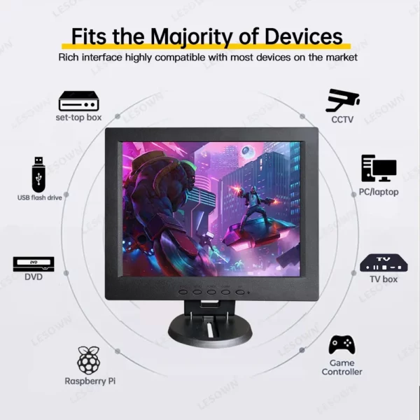 LESOWN 12 pouces 1024x768 moniteur LCD industriel 4:3 HDMI VGA AV BNC petit écran large pour caméra de Microscope de voiture CCTV – Image 2