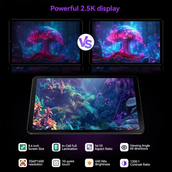 HEADWOLF FPad 6 8.4 pouces Andorid 14 tablette 8GB RAM 128GB ROM MTK G99 octa-core 4G SIM 6500 mAh batterie – Image 4