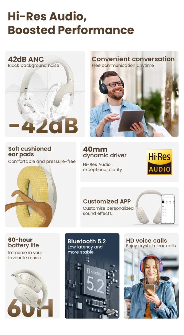 HAYLOU-Écouteurs sans fil S35 ANC, Bluetooth 5.2, 40mm, autonomie de 60 heures – Image 11