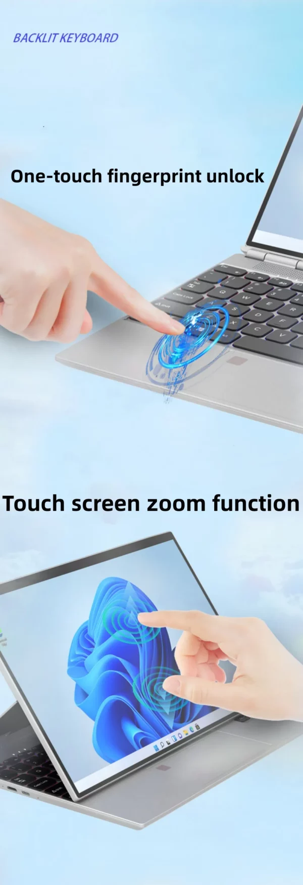 Ordinateur portable N95 Windows 11, rotation à 360 °, 14.0 en effet, écran tactile IPS, 32 Go, 128 Go-1 To, ordinateur portable, tablette 4 en 1, bureau d'affaires, Slim Touch ID, RVB – Image 6