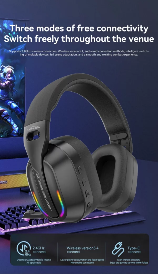 MZYJBL Bluetooth casque GT100 ENC suppression du bruit 2.4G casque sans fil sur l'oreille 5.4 écouteur étanche sport écouteurs – Image 10