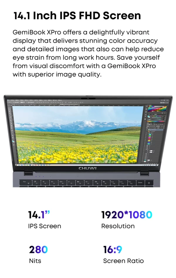CHUWI GemiBook XPro 14 pouces UHD écran ordinateur portable 8GB RAM 256GB SSD Intel N150/N100 Windows 11 ordinateur avec ventilateur de refroidissement ordinateur portable – Image 13