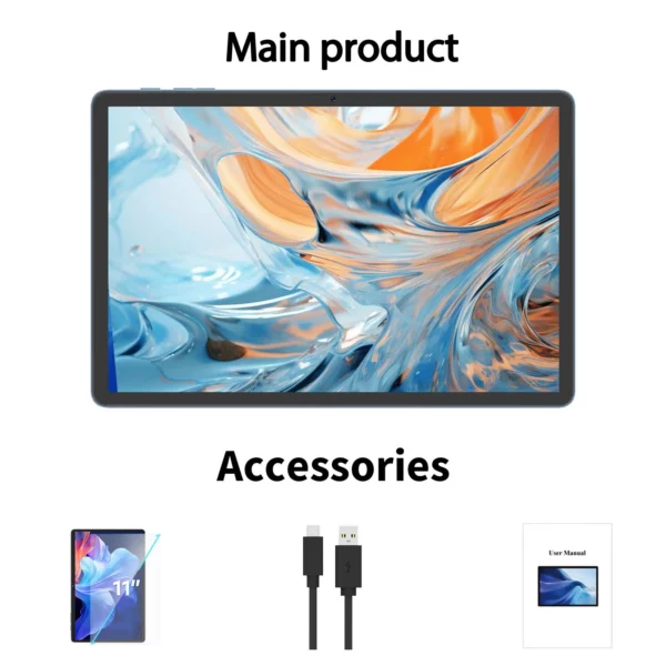 2025 Relndoo Tablette Android 15 11 pouces, 24 Go (4 + 20 élargies) RAM + 128 Go de ROM, écran IPS HD, WiFi 5G, processeur T615, GPS, type C – Image 7