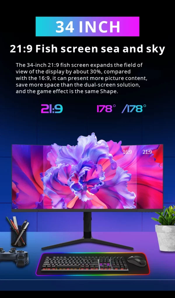 Moniteurs de jeu incurvés Oem, écran de studio, LED, 4K, 3440Hz, interface Johanna, 34 pouces, 1440x165, prix d'usine – Image 9