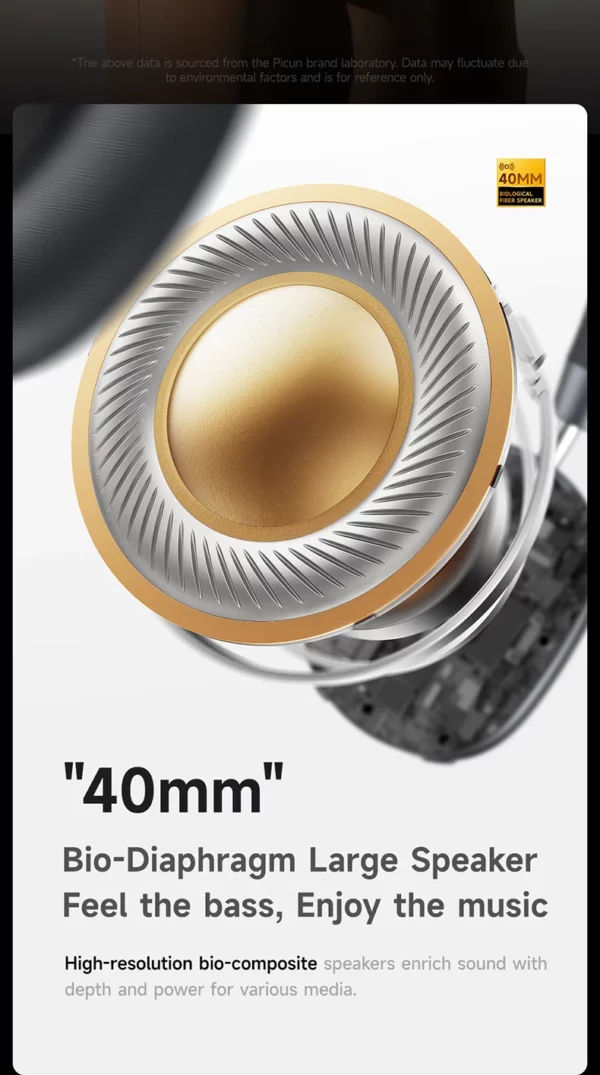 Picun F5 ANC casque sans fil Bluetooth 5.3 haute résolution Audio sur l'oreille casque 25dB annulation de bruit adaptative écouteurs 50H – Image 12