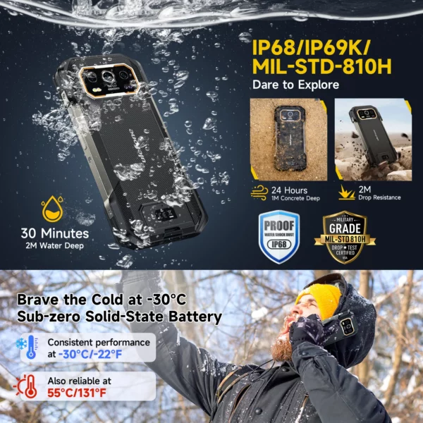 【Première mondiale】 Ulefone Armor 27 4G 10600mAh Téléphone robuste 24 Go + 256 Go Android 14 Smartphone 6,78" FHD 120 Hz Vision nocturne Global – Image 6