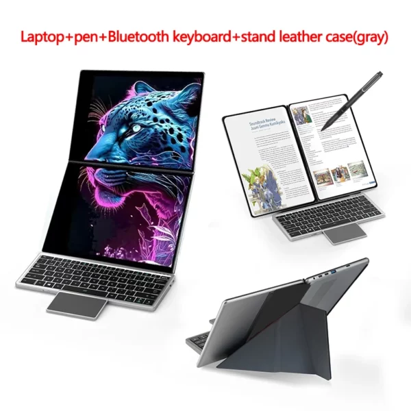 Tablette Double écran Intel N100 14 + 14 pouces, ordinateur portable, 16 go DDR5, 2 to, SSD HD, caméra 9000 mAH, 1920x1280, Windows 11 – Image 12