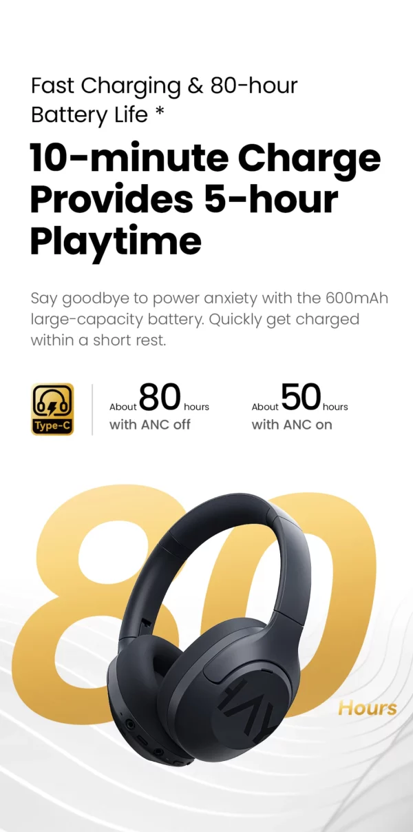 HAYLOU-Casque sans fil S30, Bluetooth 5.4, 43dB, écouteurs adaptatifs antibruit, ensembles de sauna, pilote 40mm, 80H de lecture – Image 24