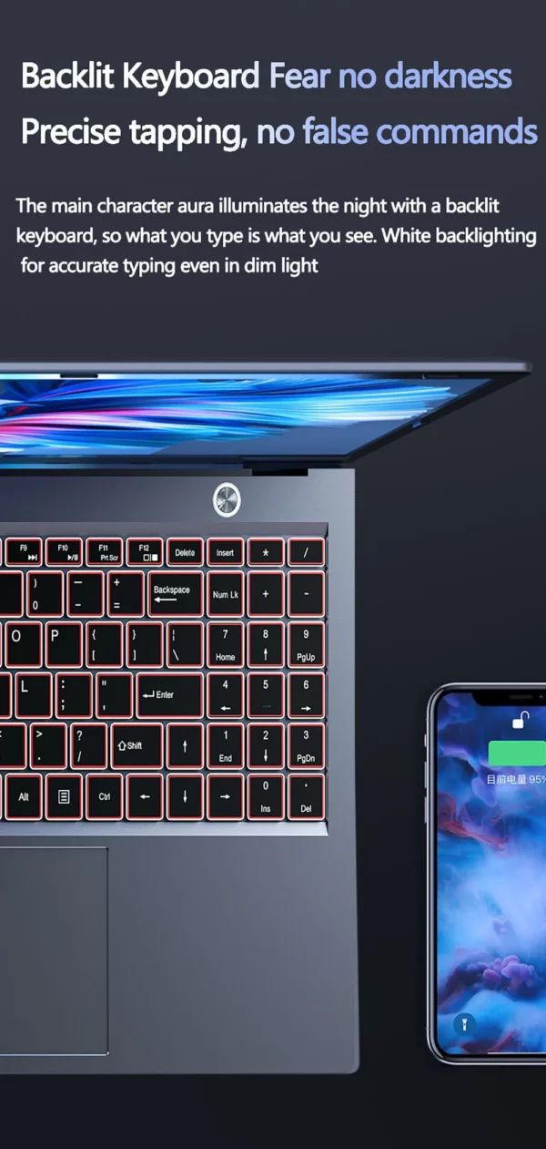 Ordinateur portable 15.6 pouces Intel I7-1355U NVIDIA MX450 clavier rétro-éclairé 32GB RAM 2 to SSD DDR4 Win11 déverrouillage par empreinte digitale ordinateur de jeu – Image 21