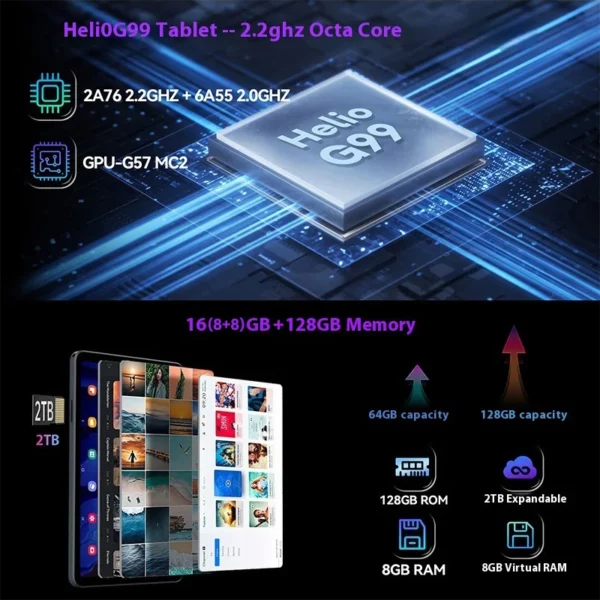 HEADWOLF FPad 6 8.4 pouces Andorid 14 tablette 8GB RAM 128GB ROM MTK G99 octa-core 4G SIM 6500 mAh batterie – Image 3