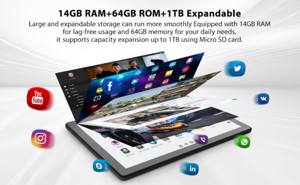 URAO – tablette Android 11 pouces, 14 go de RAM, 64 go de ROM, 6800mAh, écran tactile IPS HD, avec étui de protection pour clavier, stylet de souris, Kit 8 en 1 – Image 8