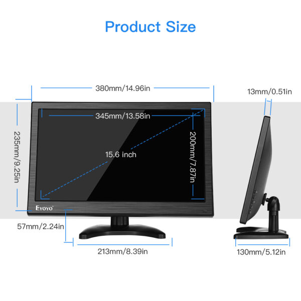 Eyoyo-Moniteur à écran IPS 15.6, écran HDMI 1920x1080, AV/VGA/BNC/USB, port HDMI 178 ° avec télécommande, moniteur FHD pour PC CCTV – Image 8